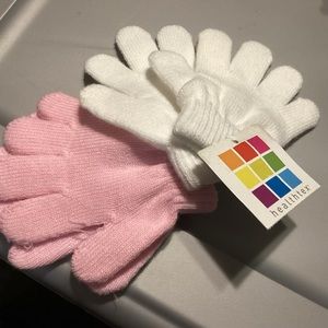 New healthtex set of 2 pair one size children’s gloves white & pink